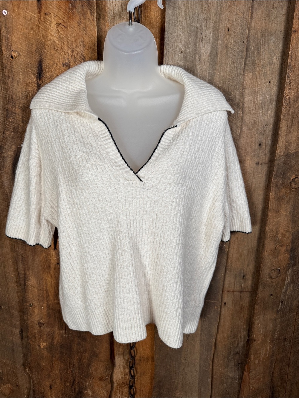 Joie Cream Knit Sweater with Black Edge Detail